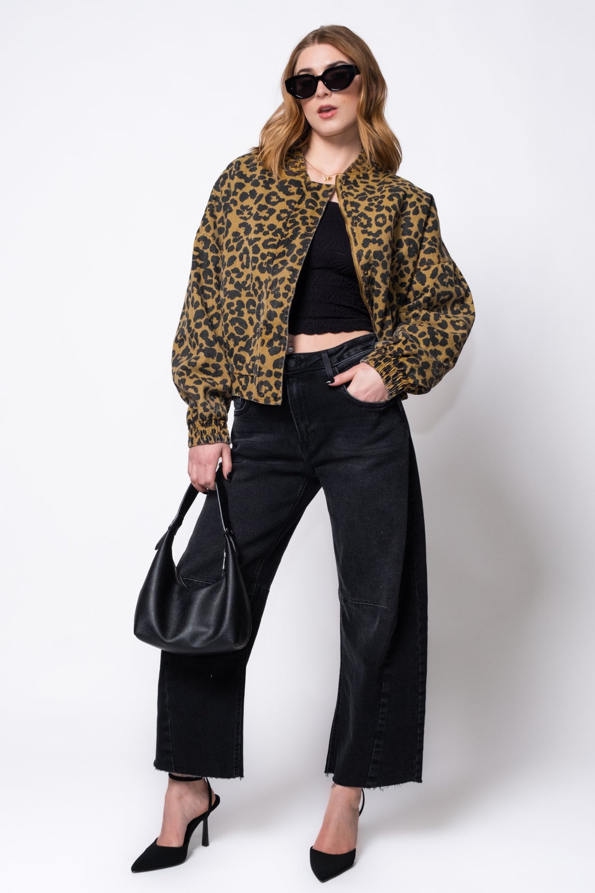 FRNCH Rita Leopard Print Quilted Bomber