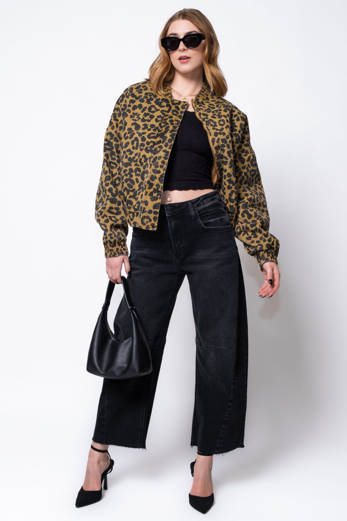 FRNCH Rita Leopard Print Quilted Bomber