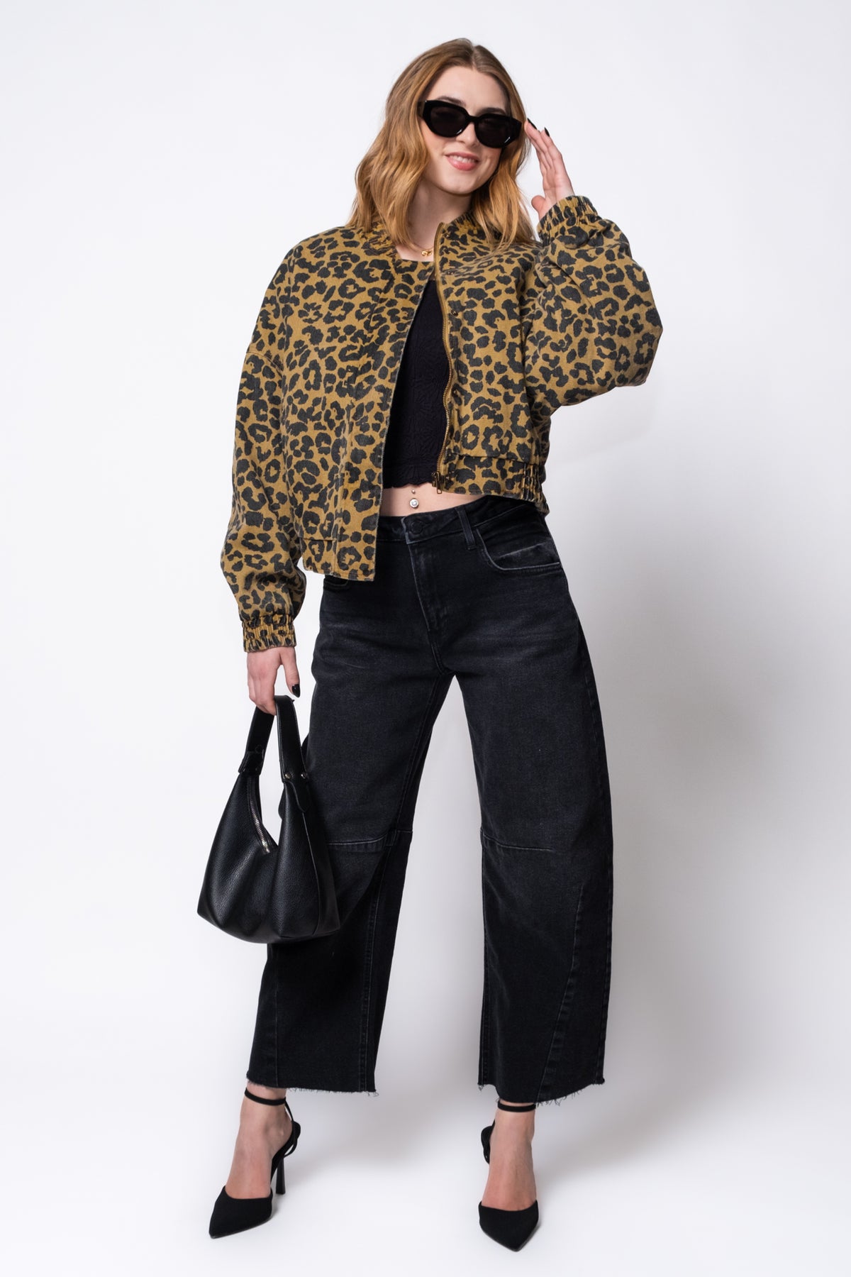 FRNCH Rita Leopard Print Quilted Bomber