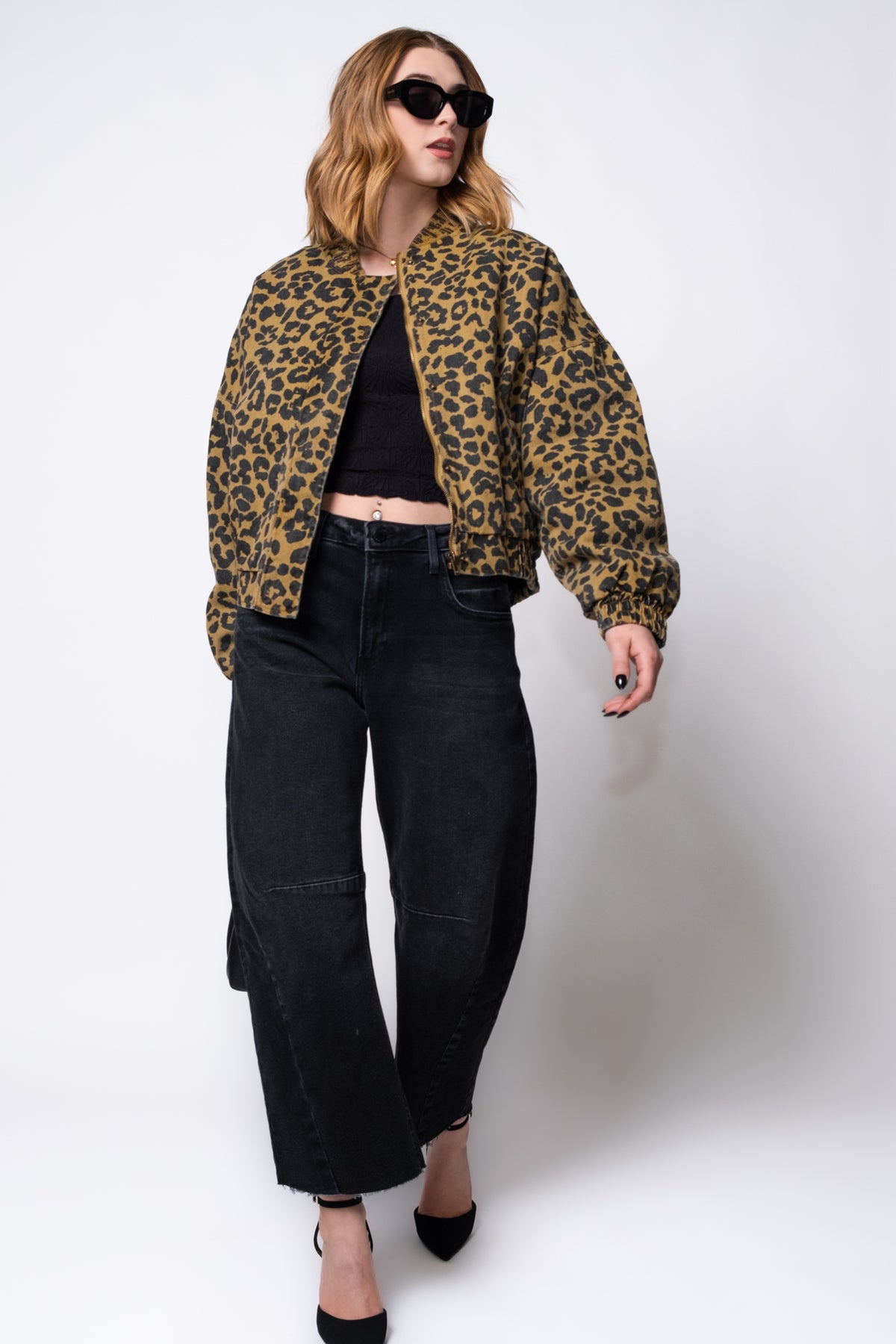 FRNCH Rita Leopard Print Quilted Bomber