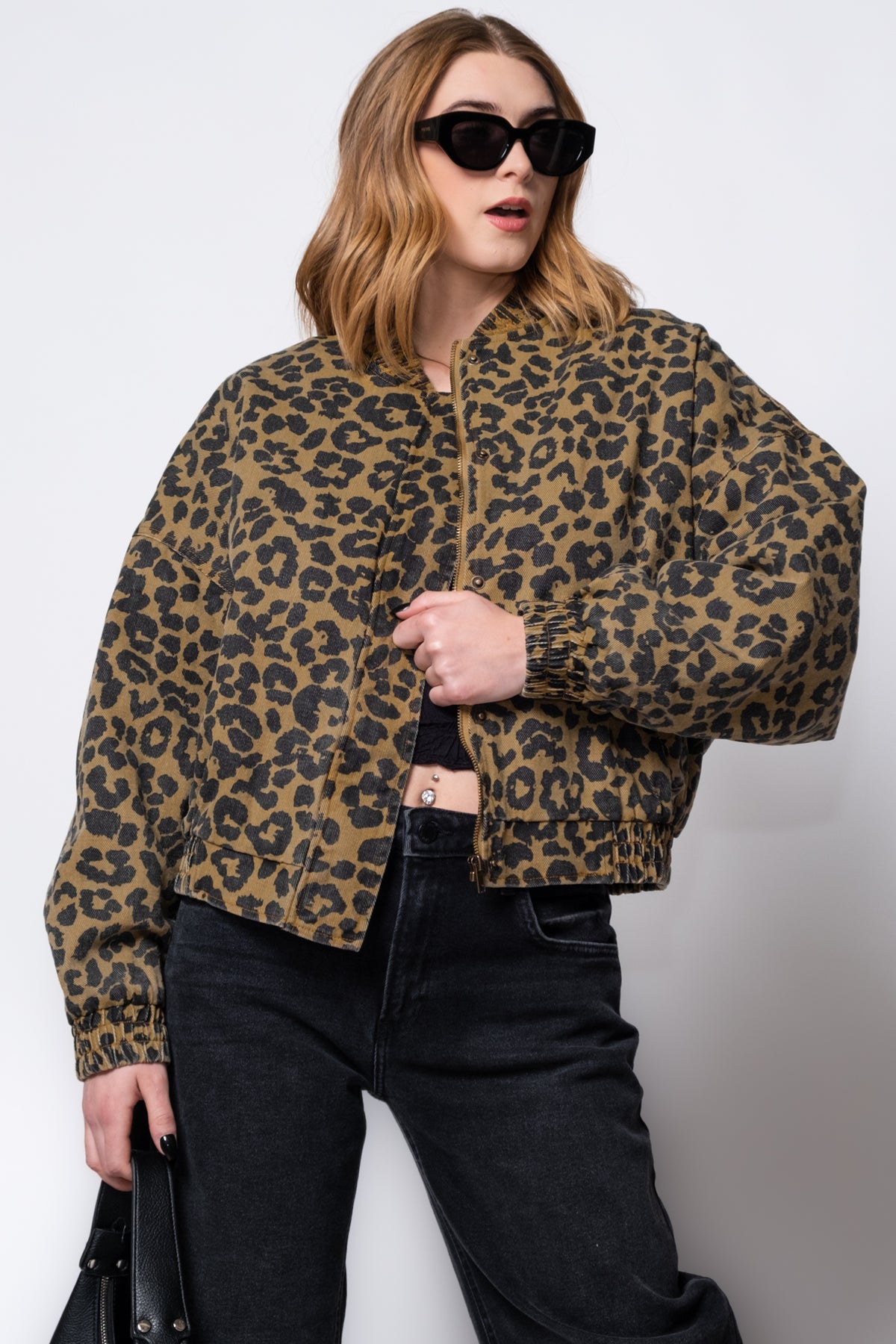 FRNCH Rita Leopard Print Quilted Bomber