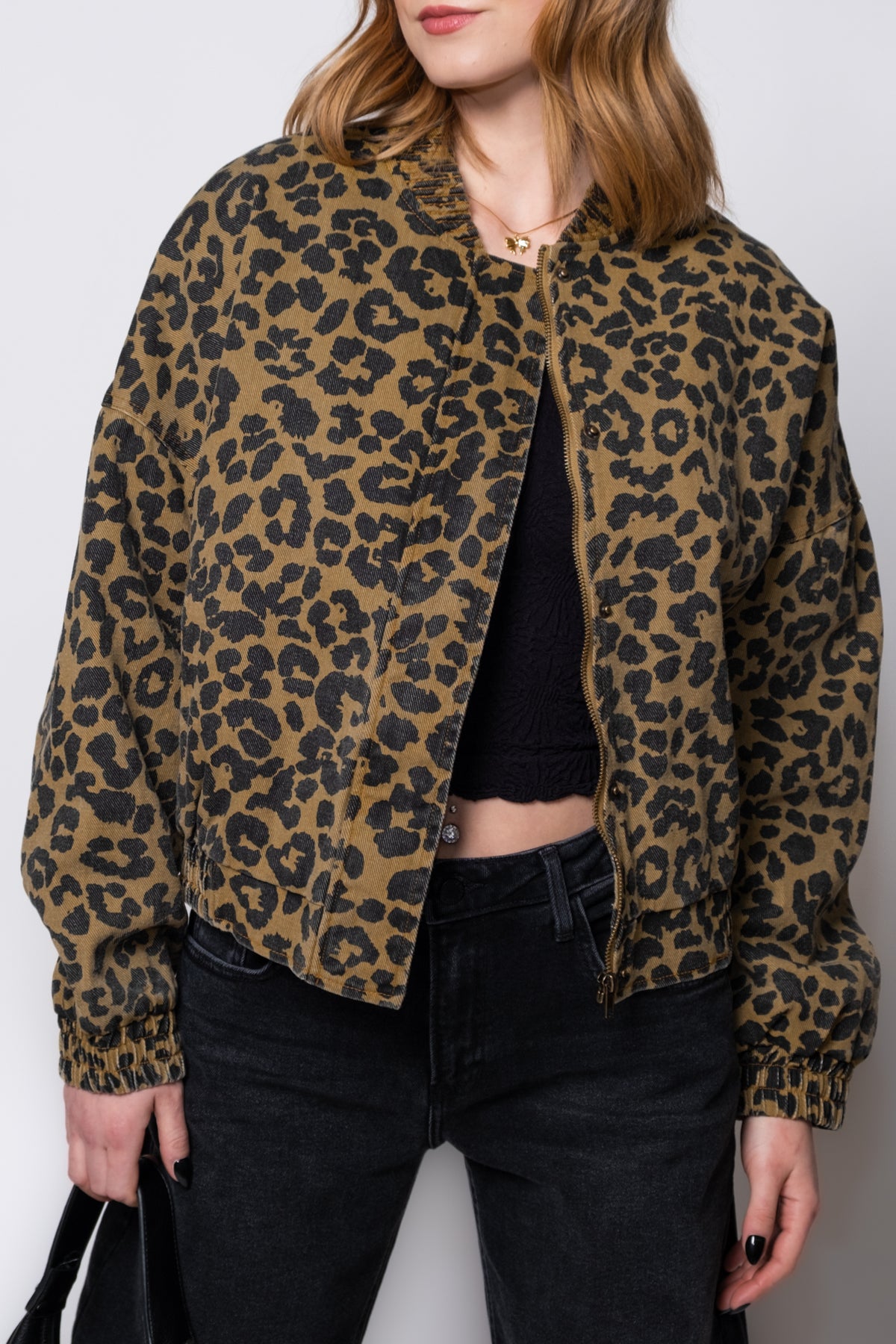 FRNCH Rita Leopard Print Quilted Bomber