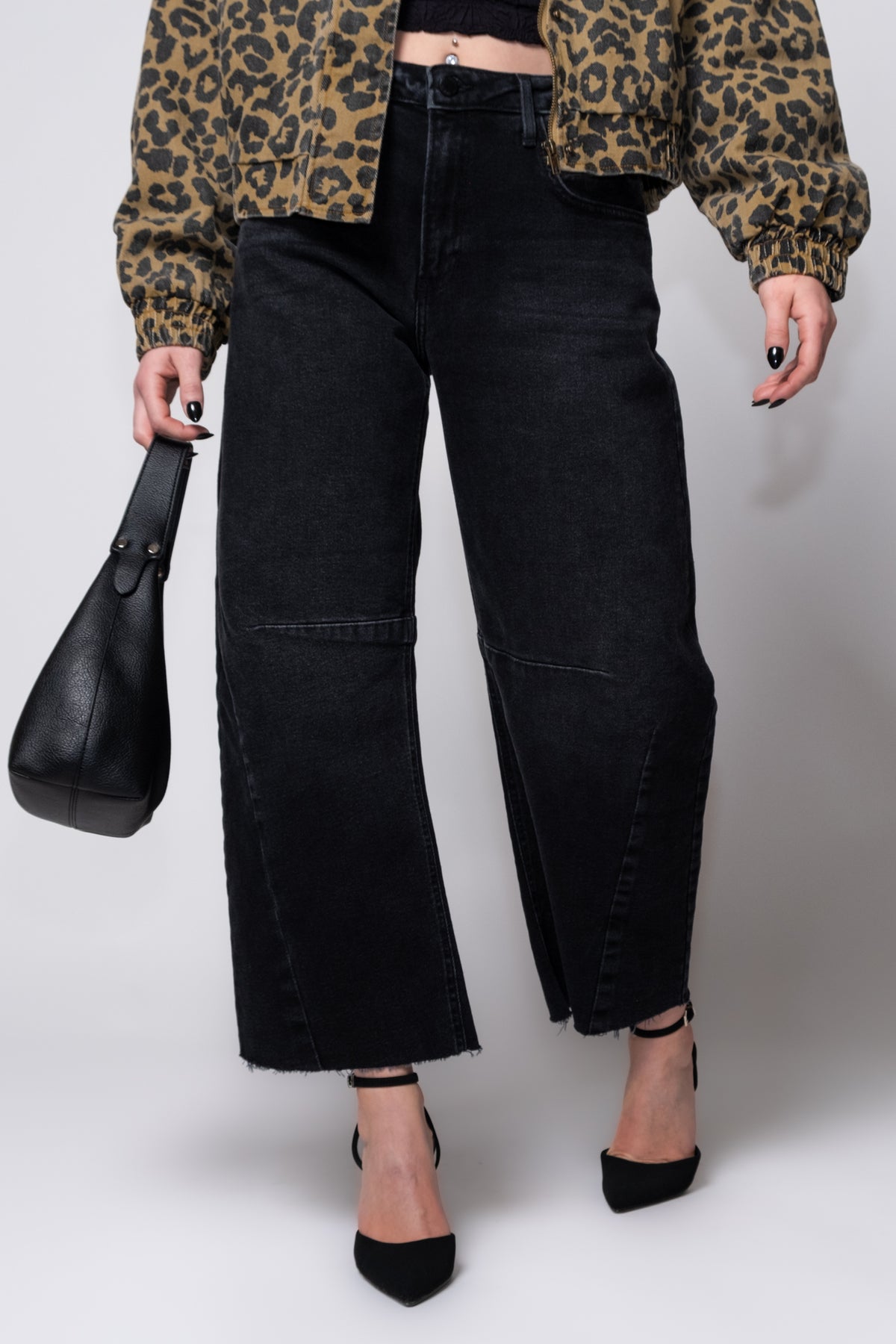 Just Black Raw Hem Barrel Leg Jeans