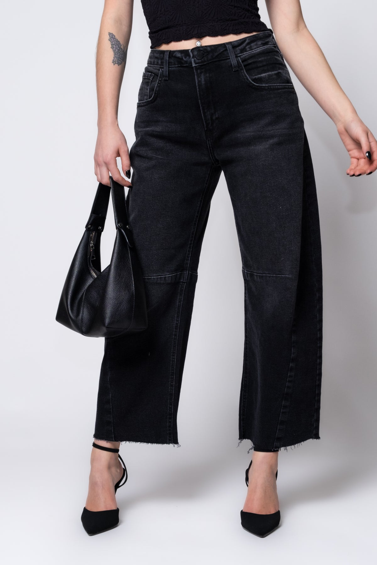 Just Black Raw Hem Barrel Leg Jeans