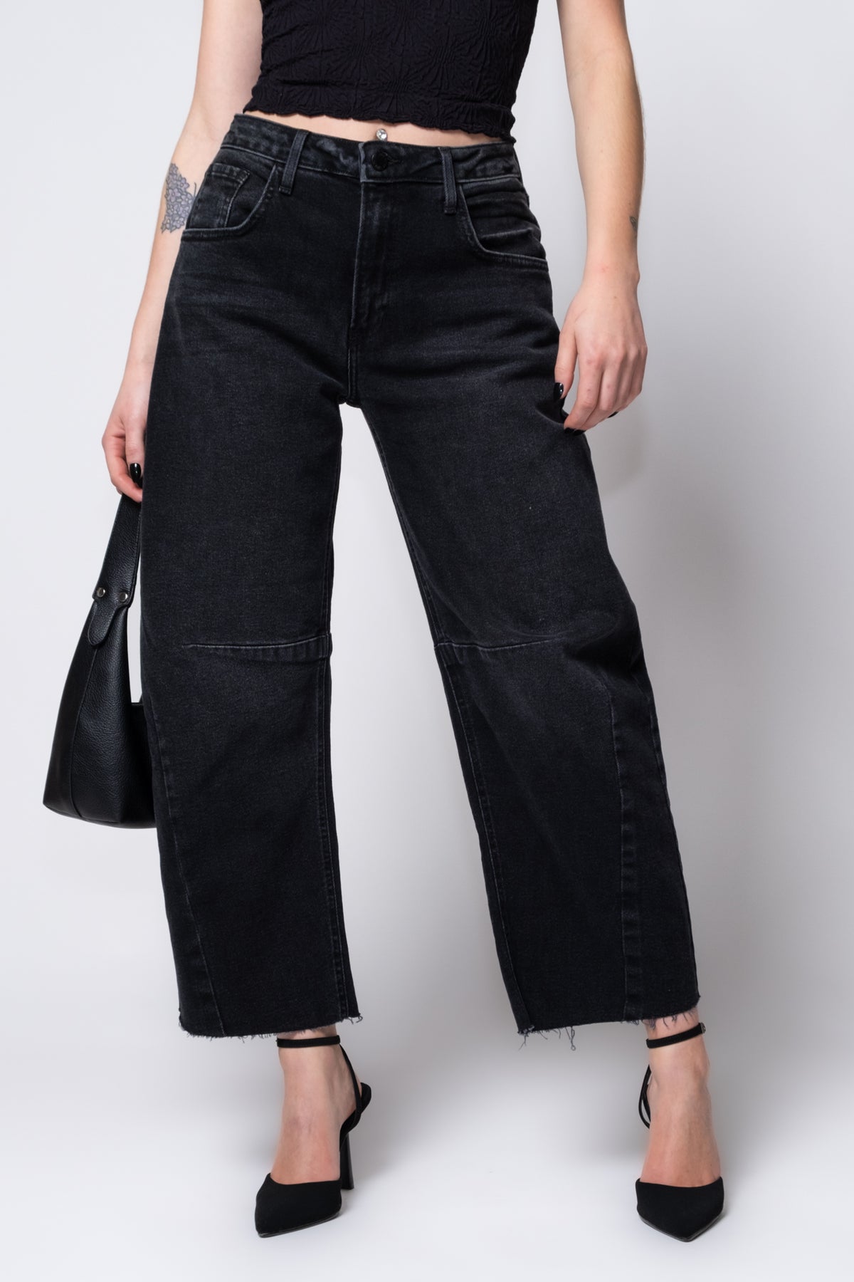 Just Black Raw Hem Barrel Leg Jeans