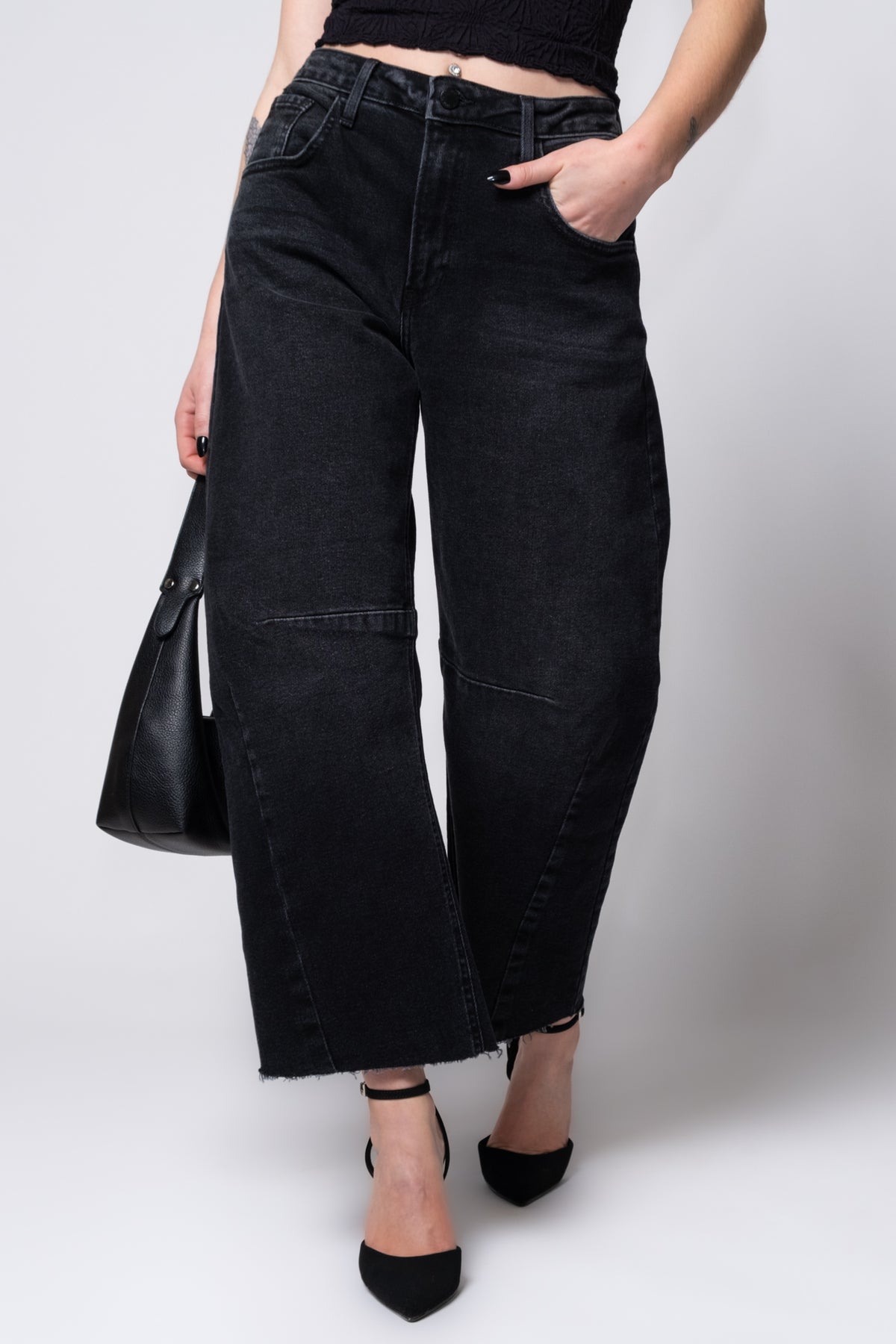 Just Black Raw Hem Barrel Leg Jeans