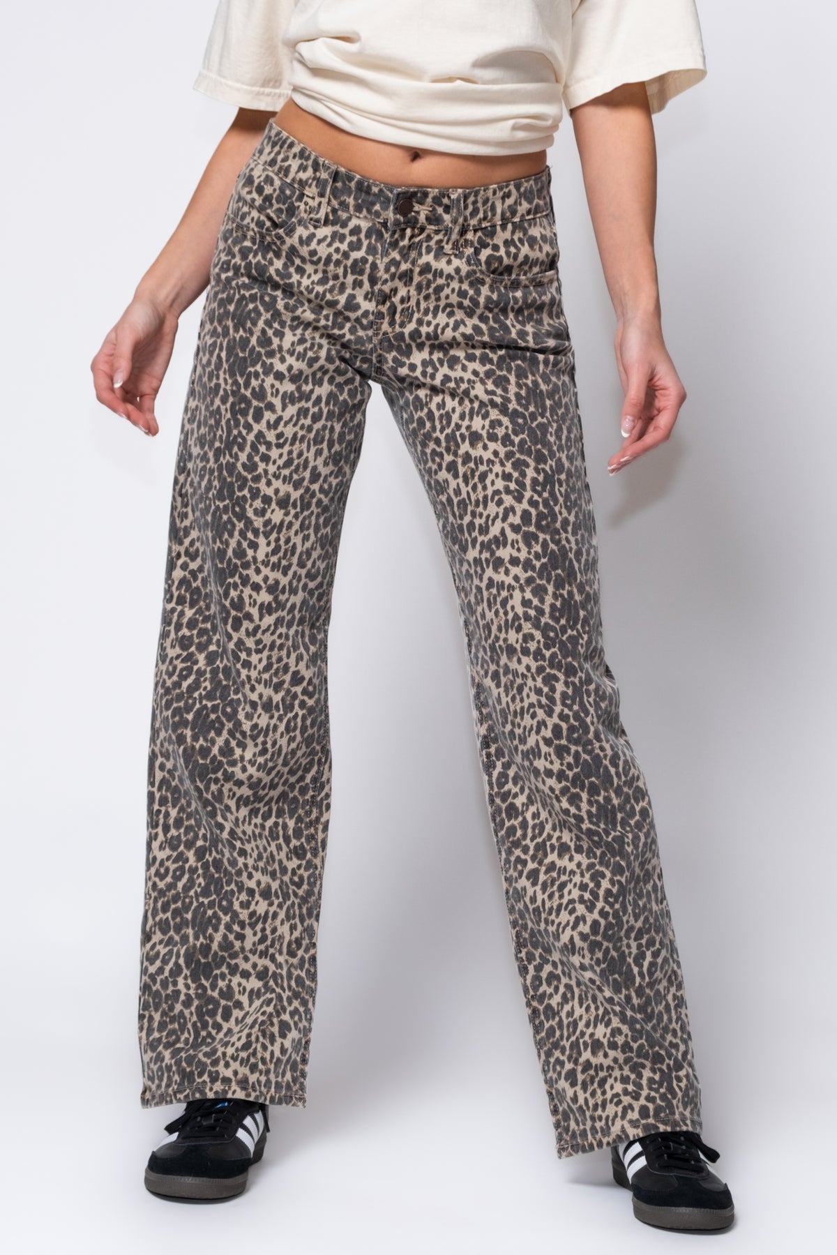 Just Black Low Rise Leopard Print Jeans