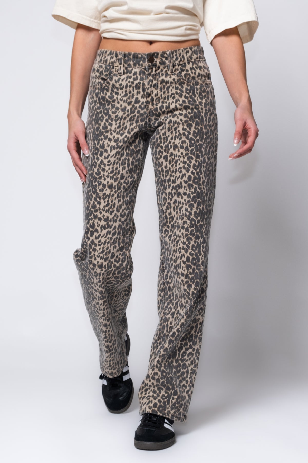 Just Black Low Rise Leopard Print Jeans