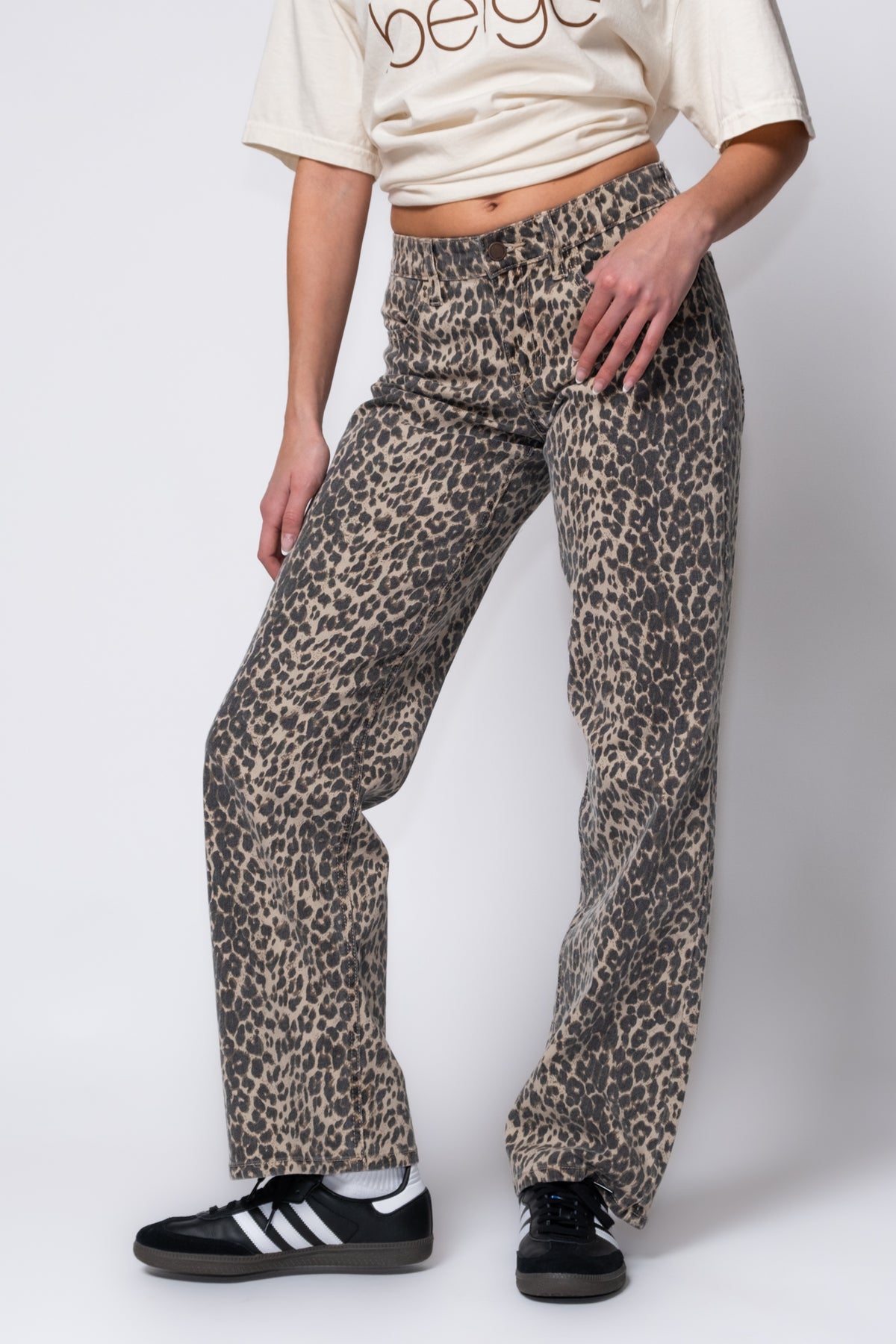 Just Black Low Rise Leopard Print Jeans