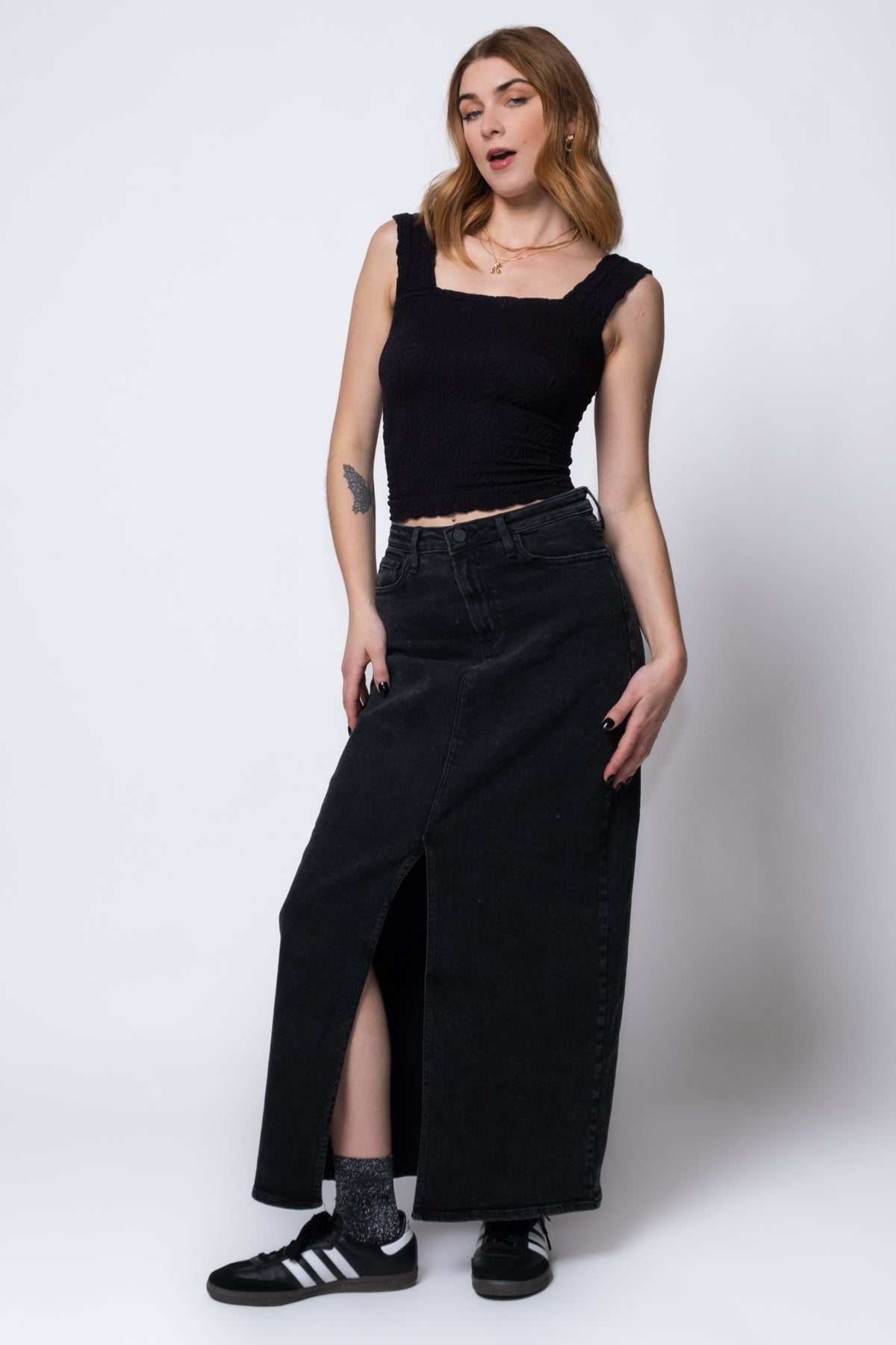 Just Black Classic Denim Midi Skirt