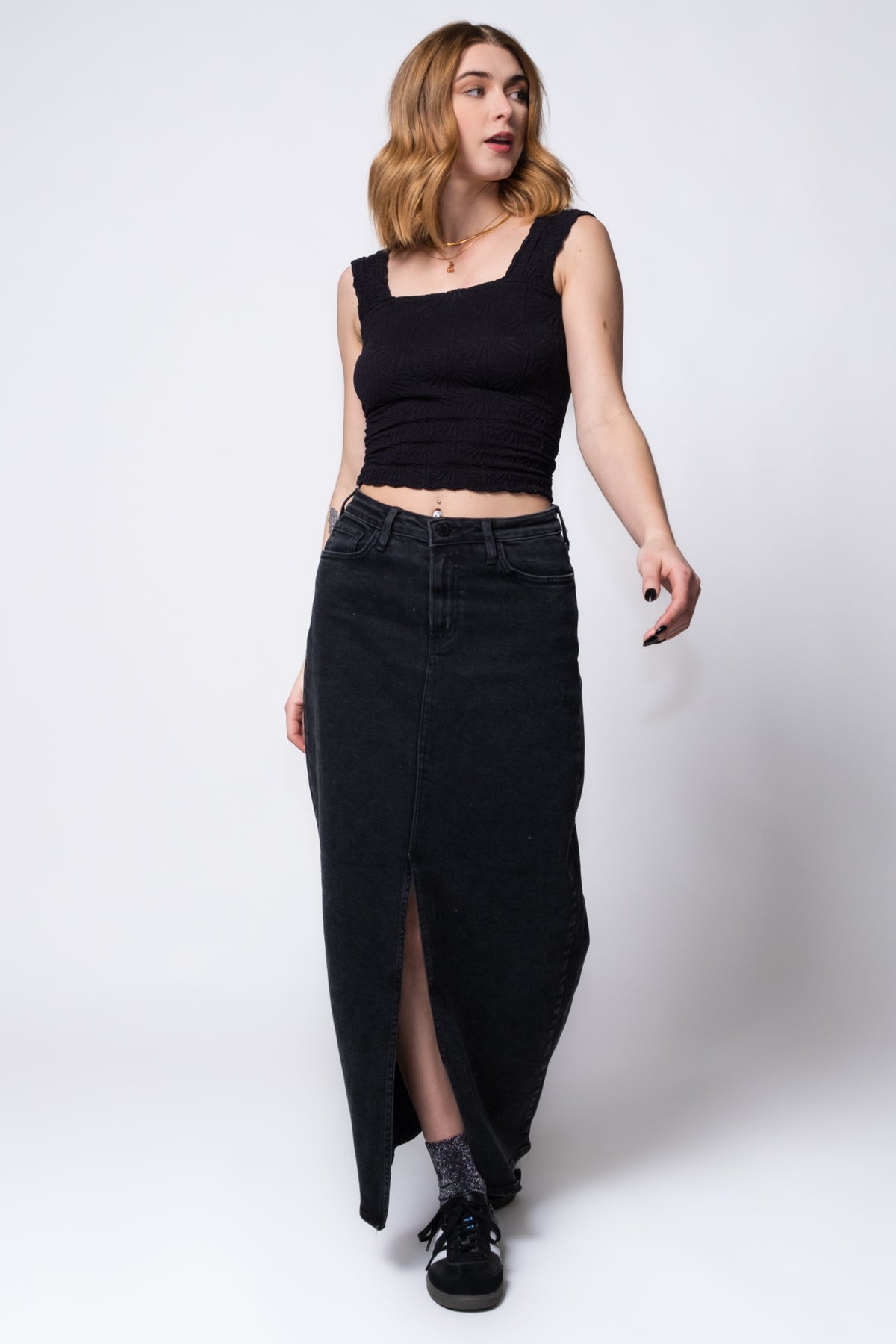 Just Black Classic Denim Midi Skirt