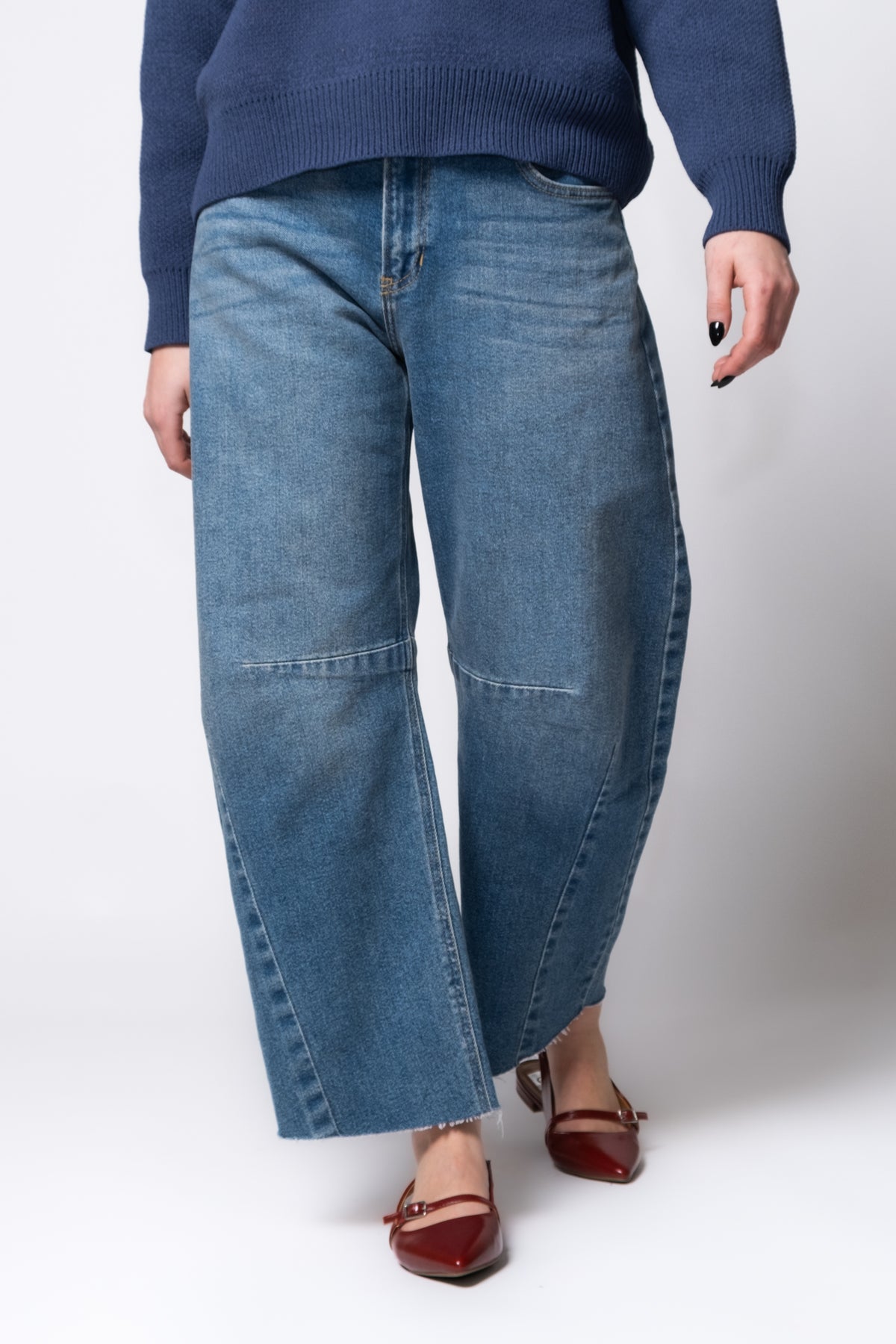 Just Black Raw Hem Barrel Leg Jeans