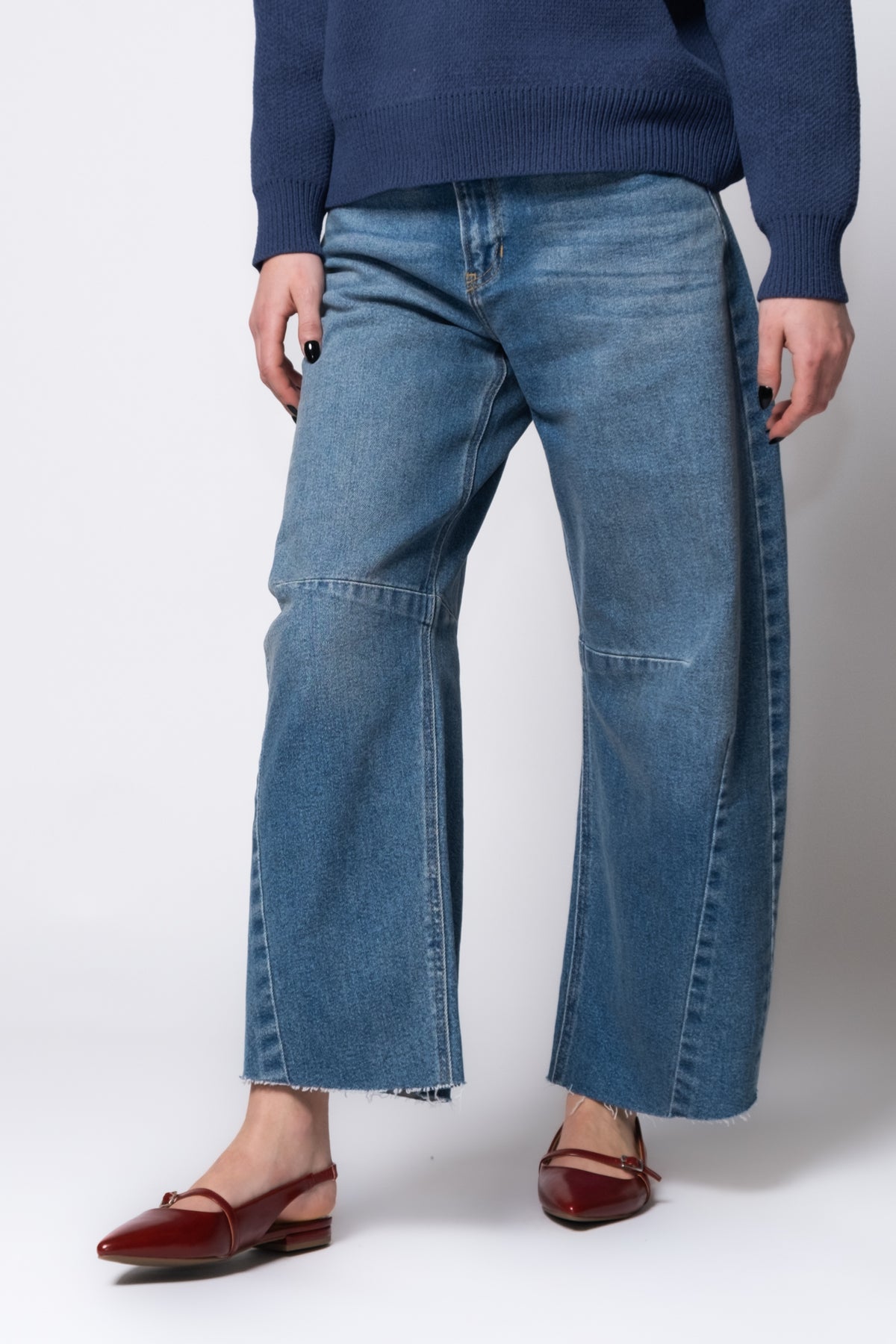 Just Black Raw Hem Barrel Leg Jeans