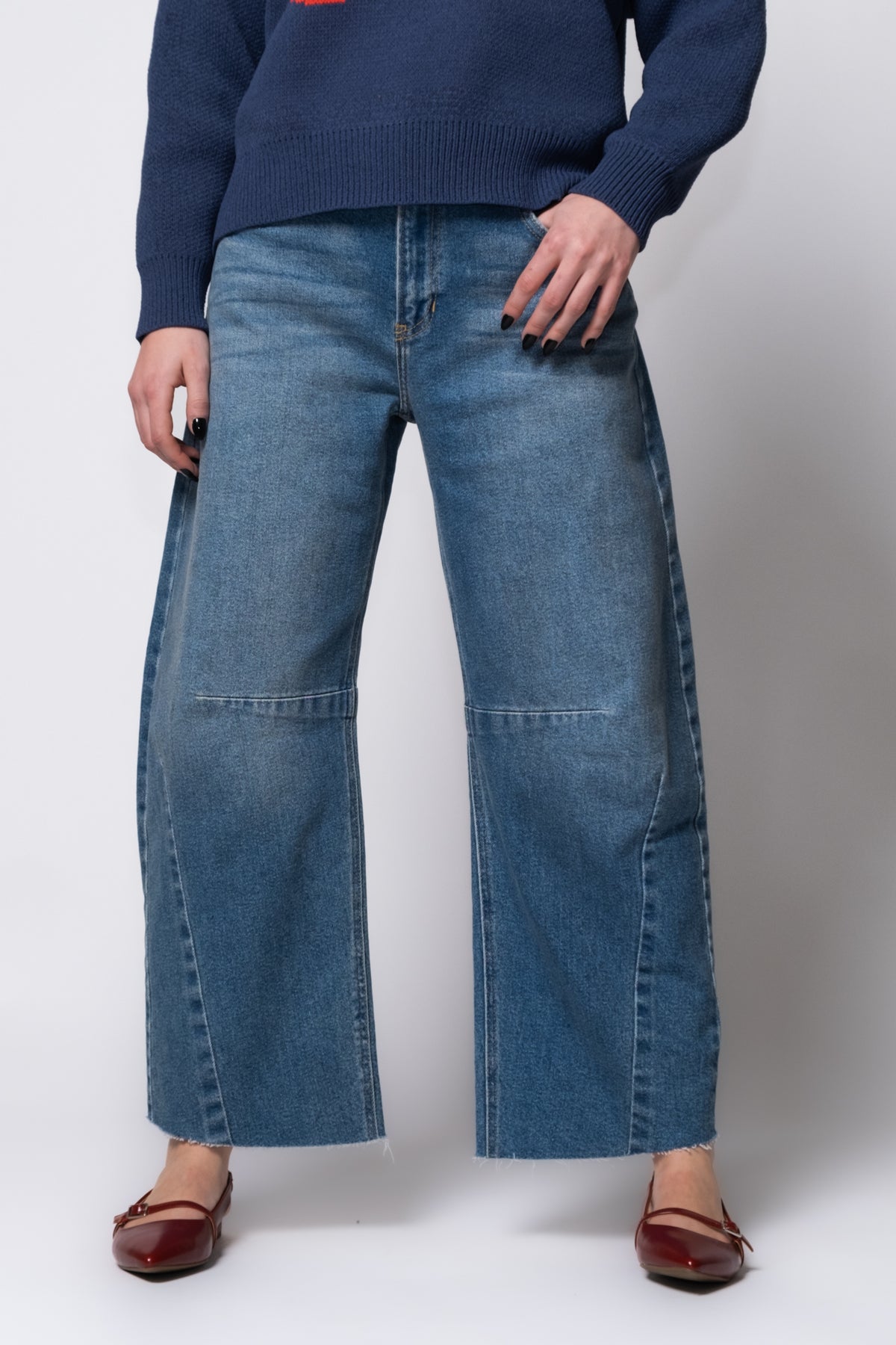 Just Black Raw Hem Barrel Leg Jeans