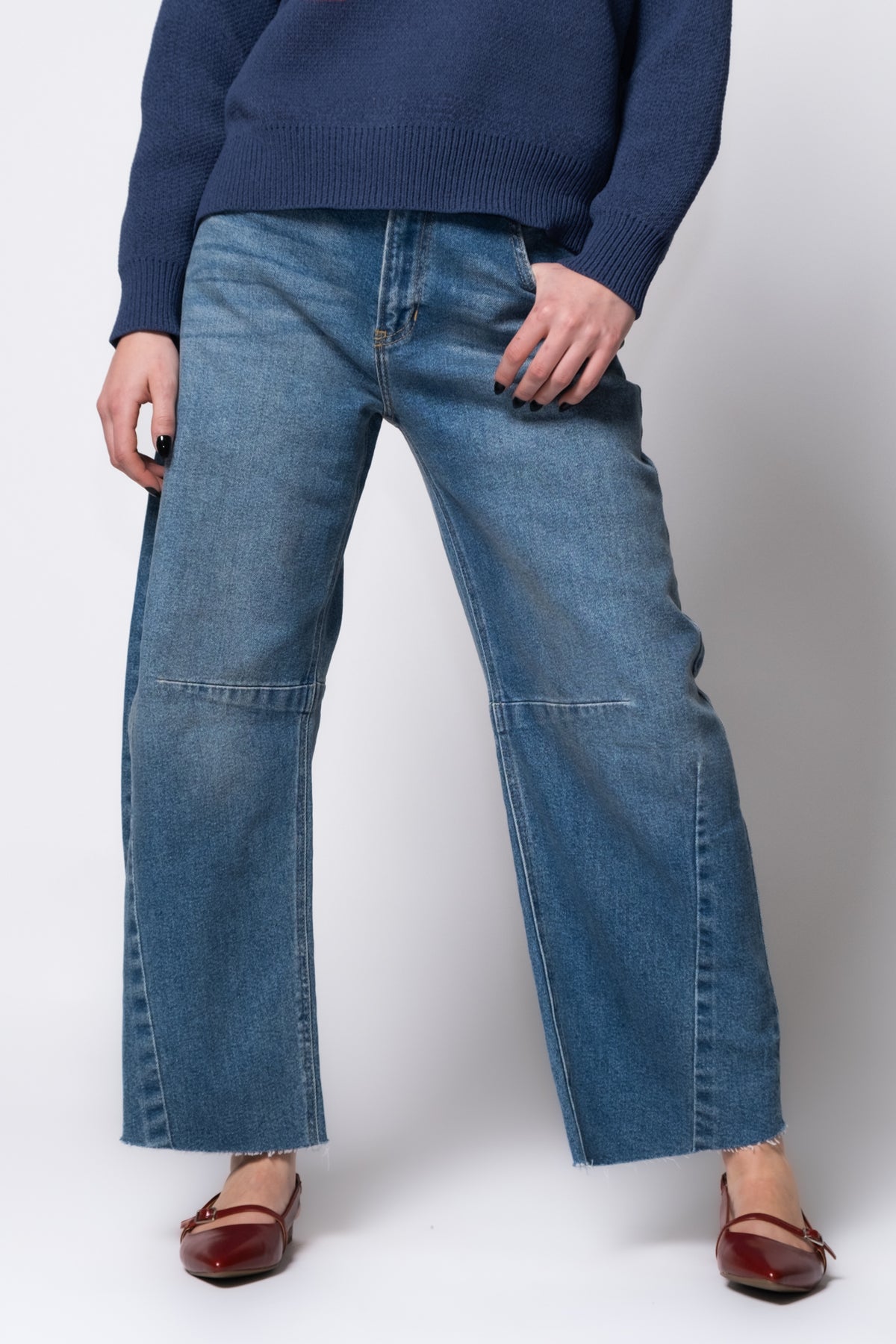 Just Black Raw Hem Barrel Leg Jeans