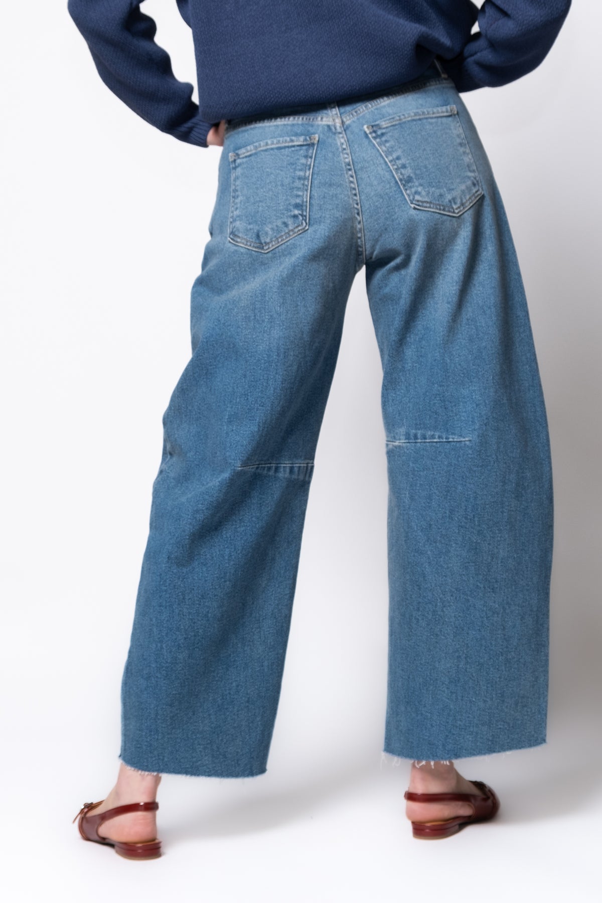 Just Black Raw Hem Barrel Leg Jeans