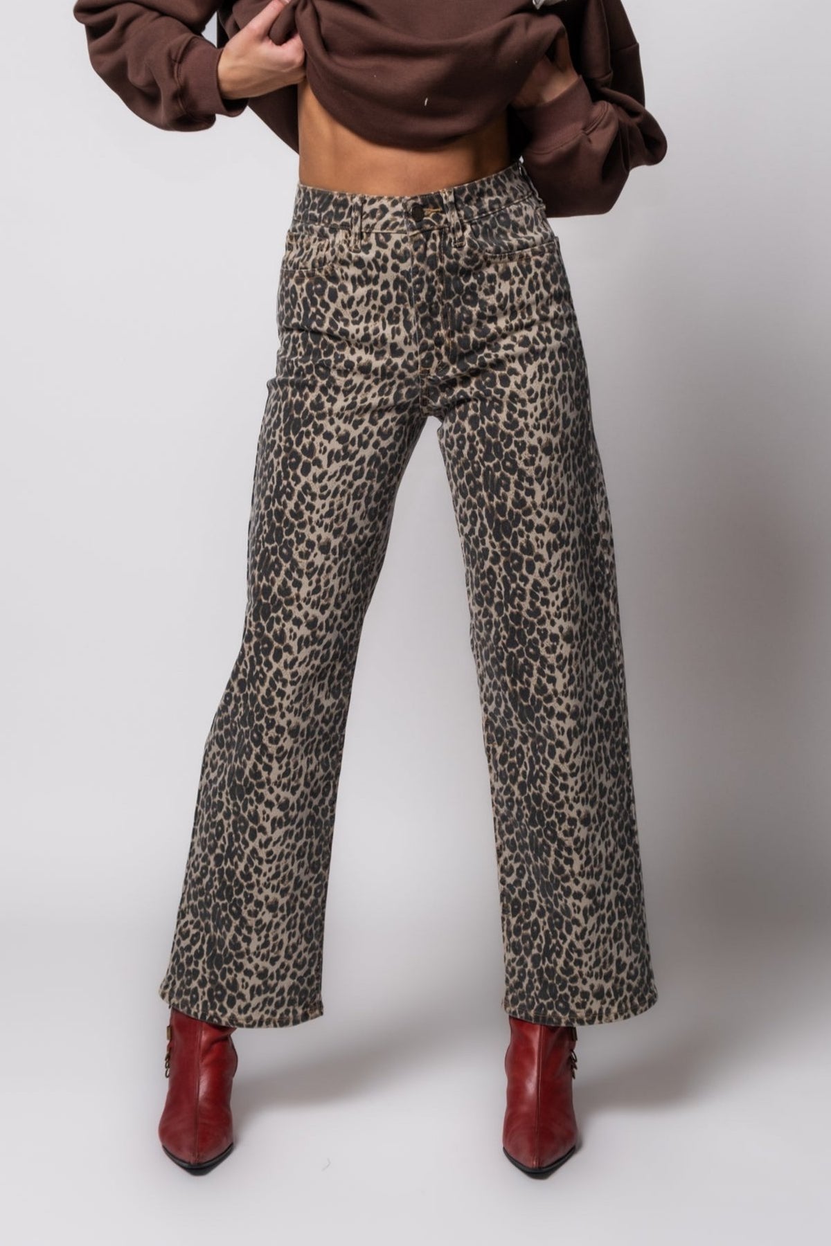 Just Black Leopard Print High Rise Straight Jeans