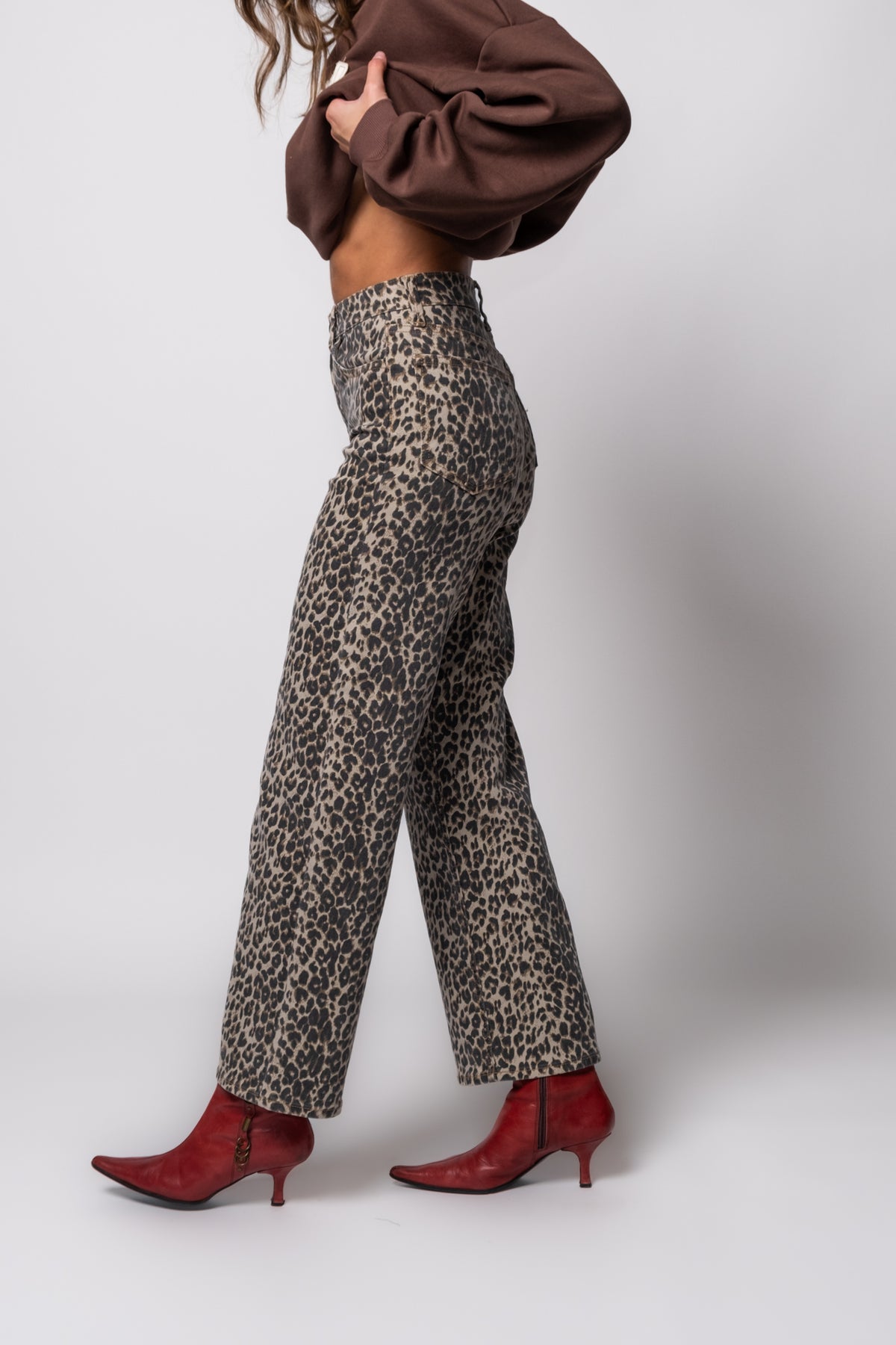 Just Black Leopard Print High Rise Straight Jeans