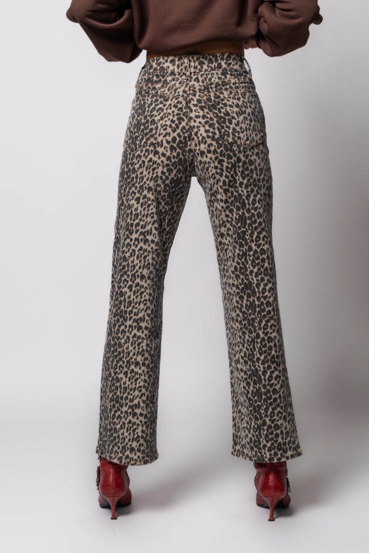 Just Black Leopard Print High Rise Straight Jeans