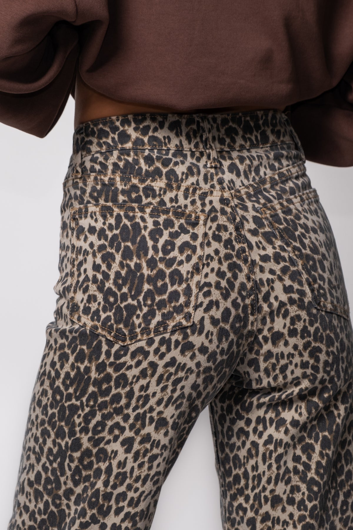 Just Black Leopard Print High Rise Straight Jeans