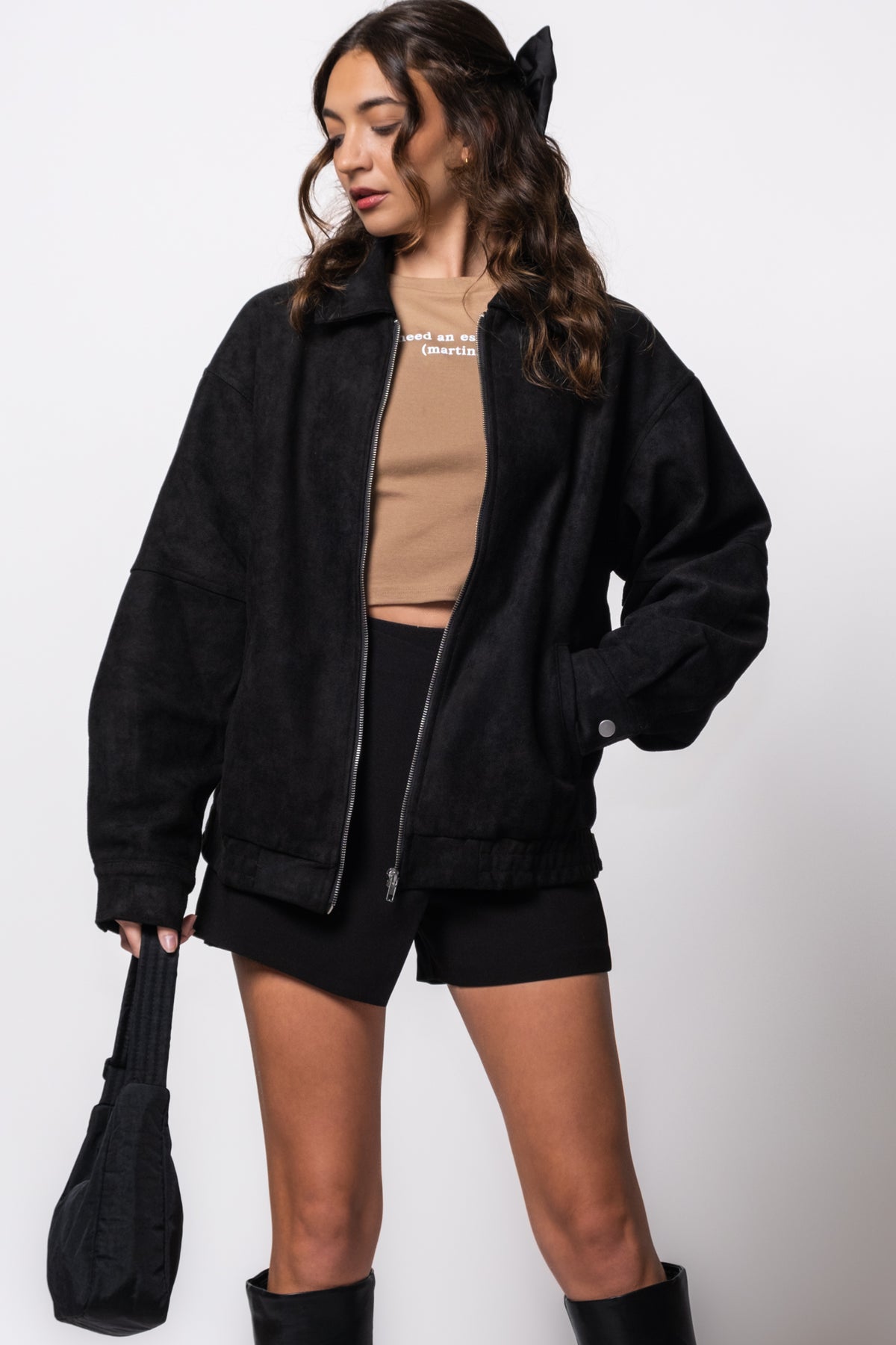 Blackout Suede Boyfriend Bomber