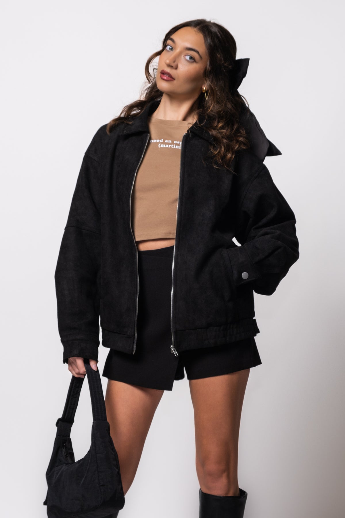 Blackout Suede Boyfriend Bomber