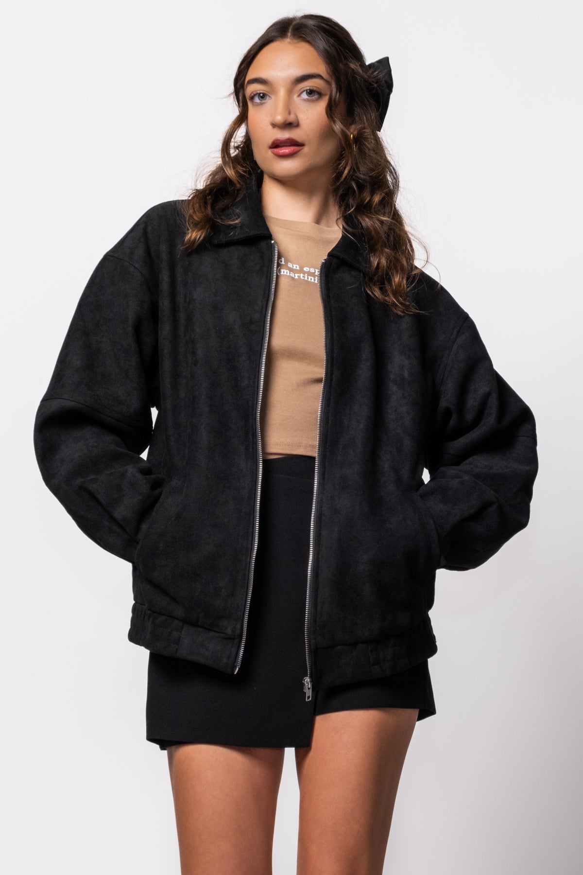 Blackout Suede Boyfriend Bomber