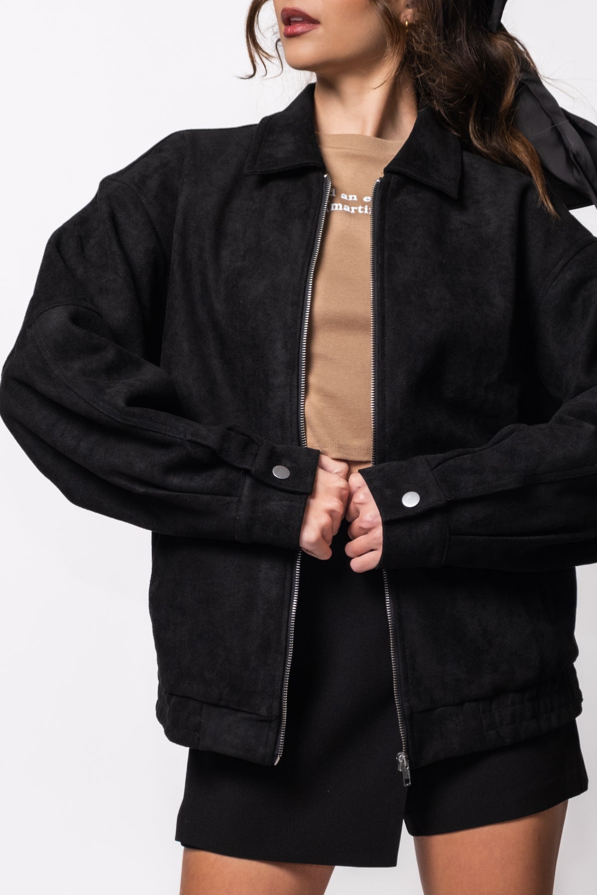 Blackout Suede Boyfriend Bomber