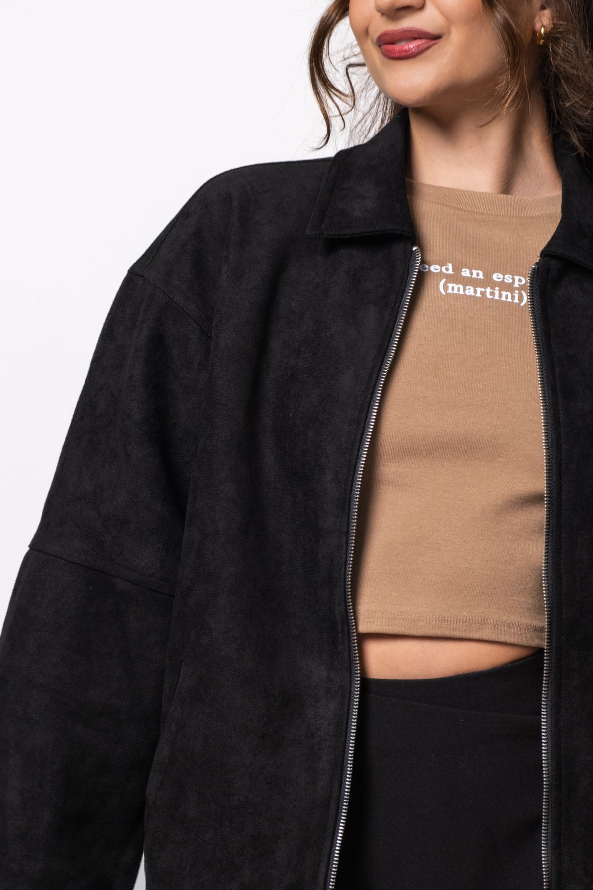 Blackout Suede Boyfriend Bomber