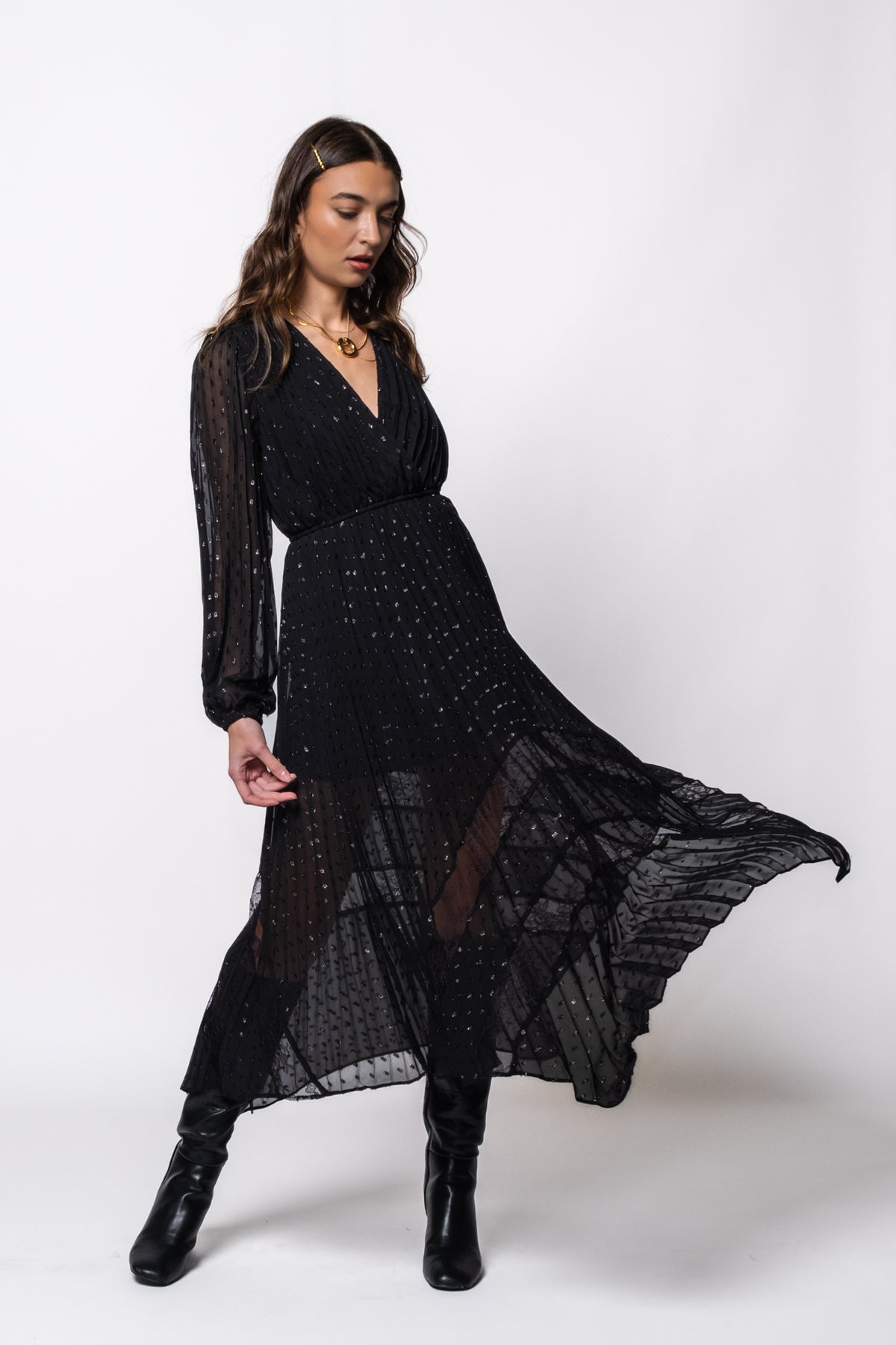 Steve Madden Ari Metallic Lace Midi Dress