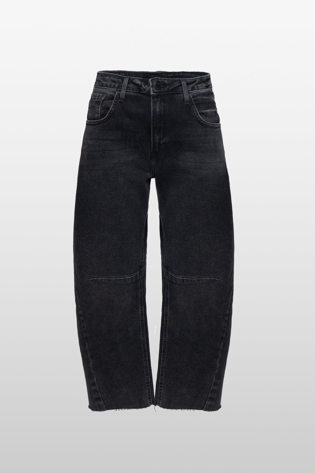 Just Black Raw Hem Barrel Leg Jeans