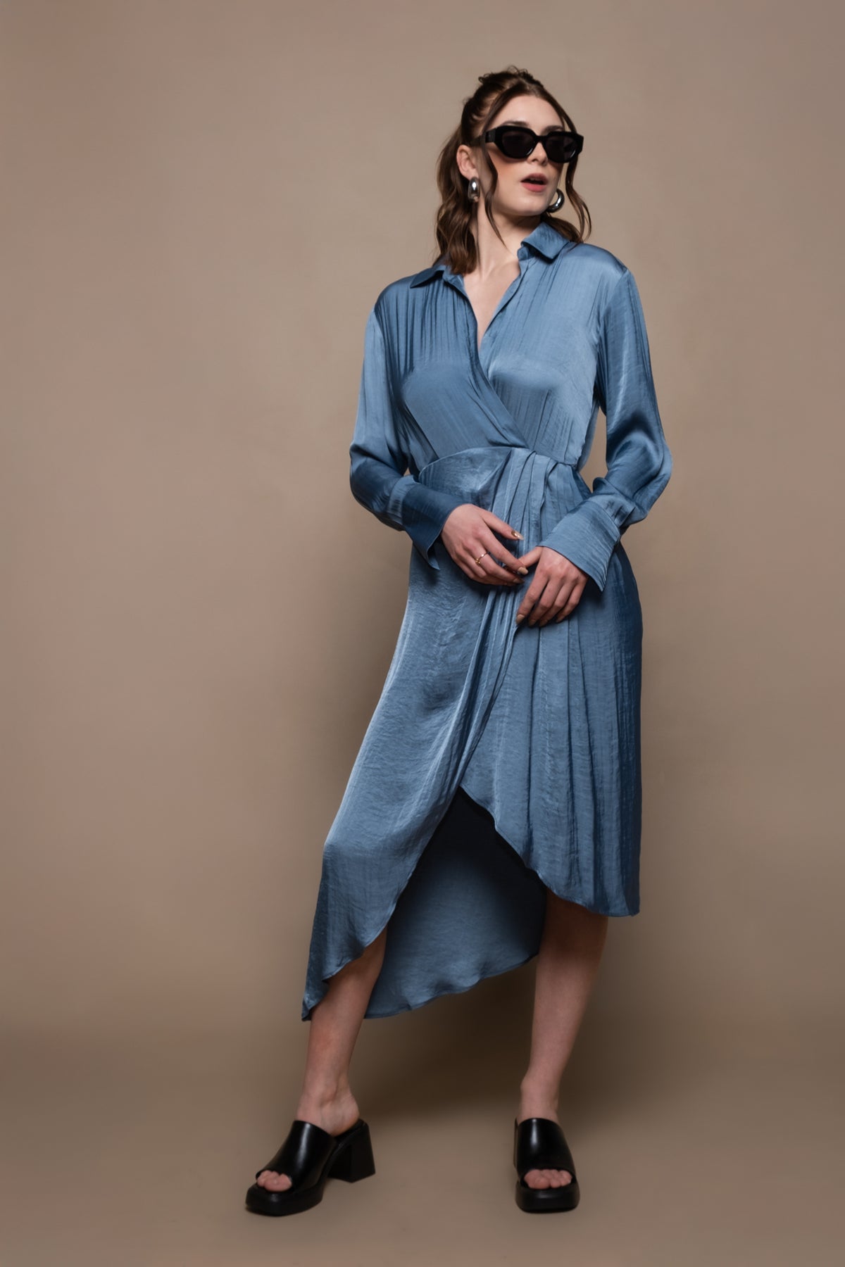 Steve Madden Martina Washed Satin Shirt Dress