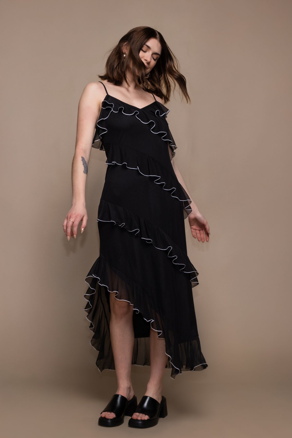 Steve Madden Aida Asymmetric Ruffle Midi Dress