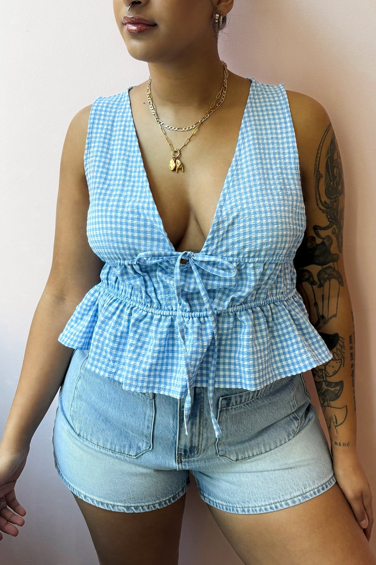 Lila Tie-Front Gingham Top