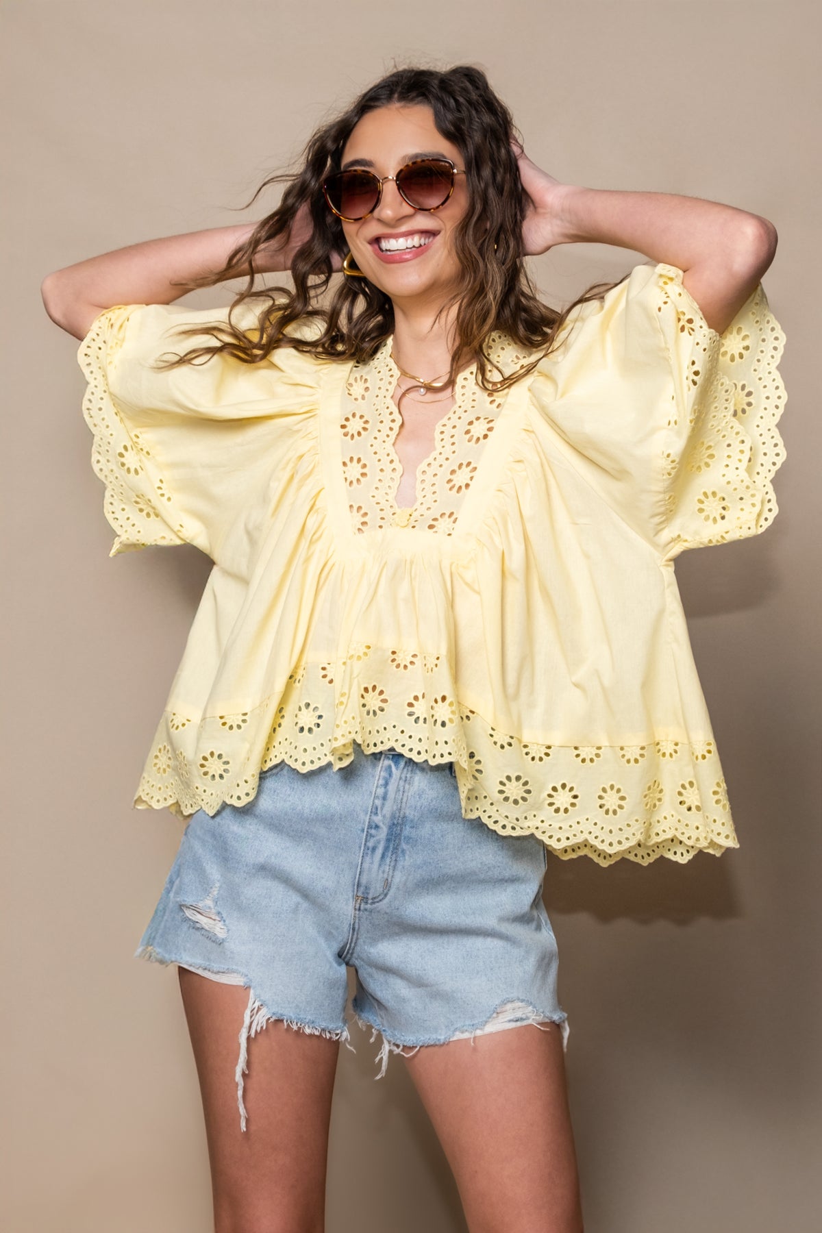 Soleil Eyelet Cotton Peasant Top