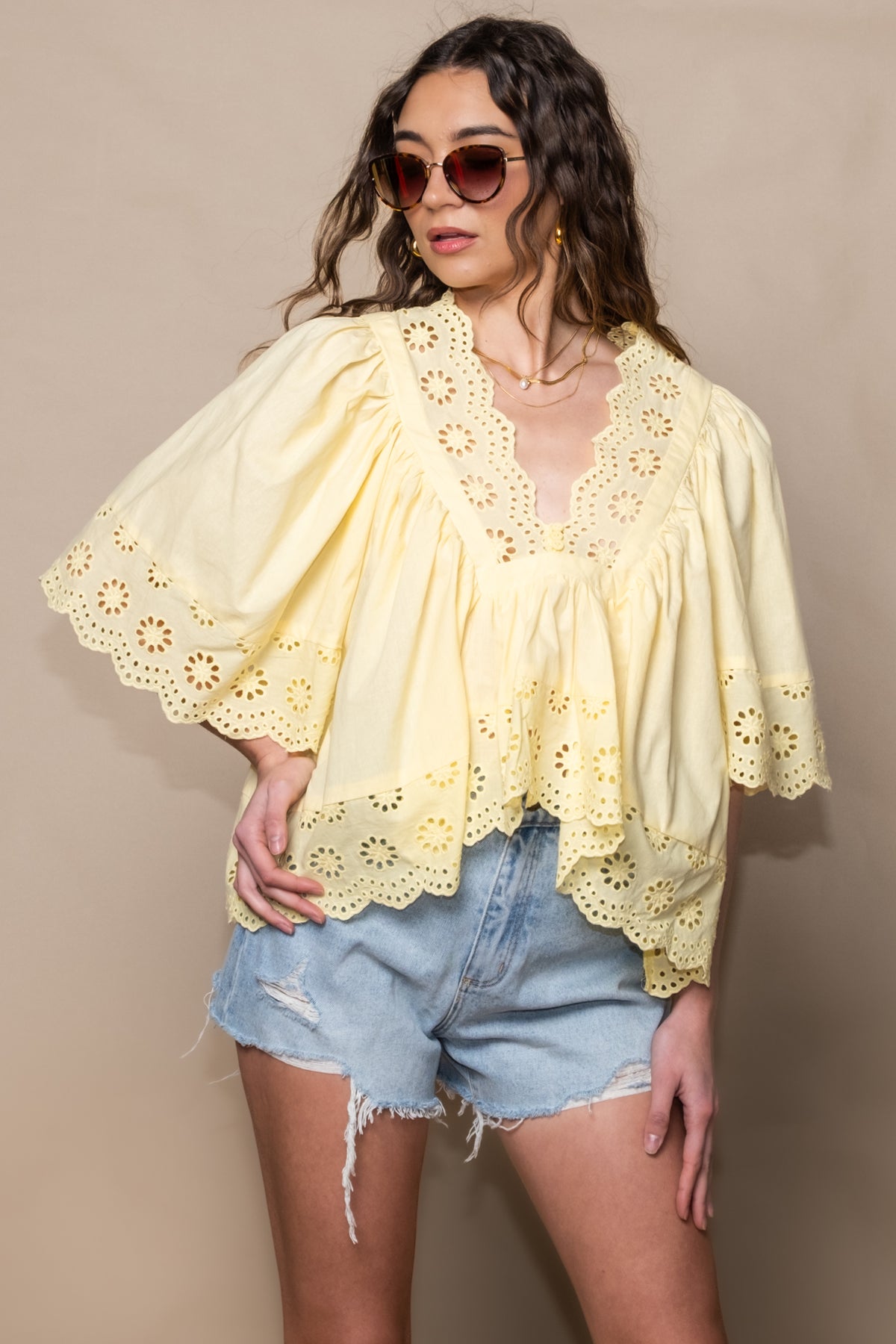 Soleil Eyelet Cotton Peasant Top