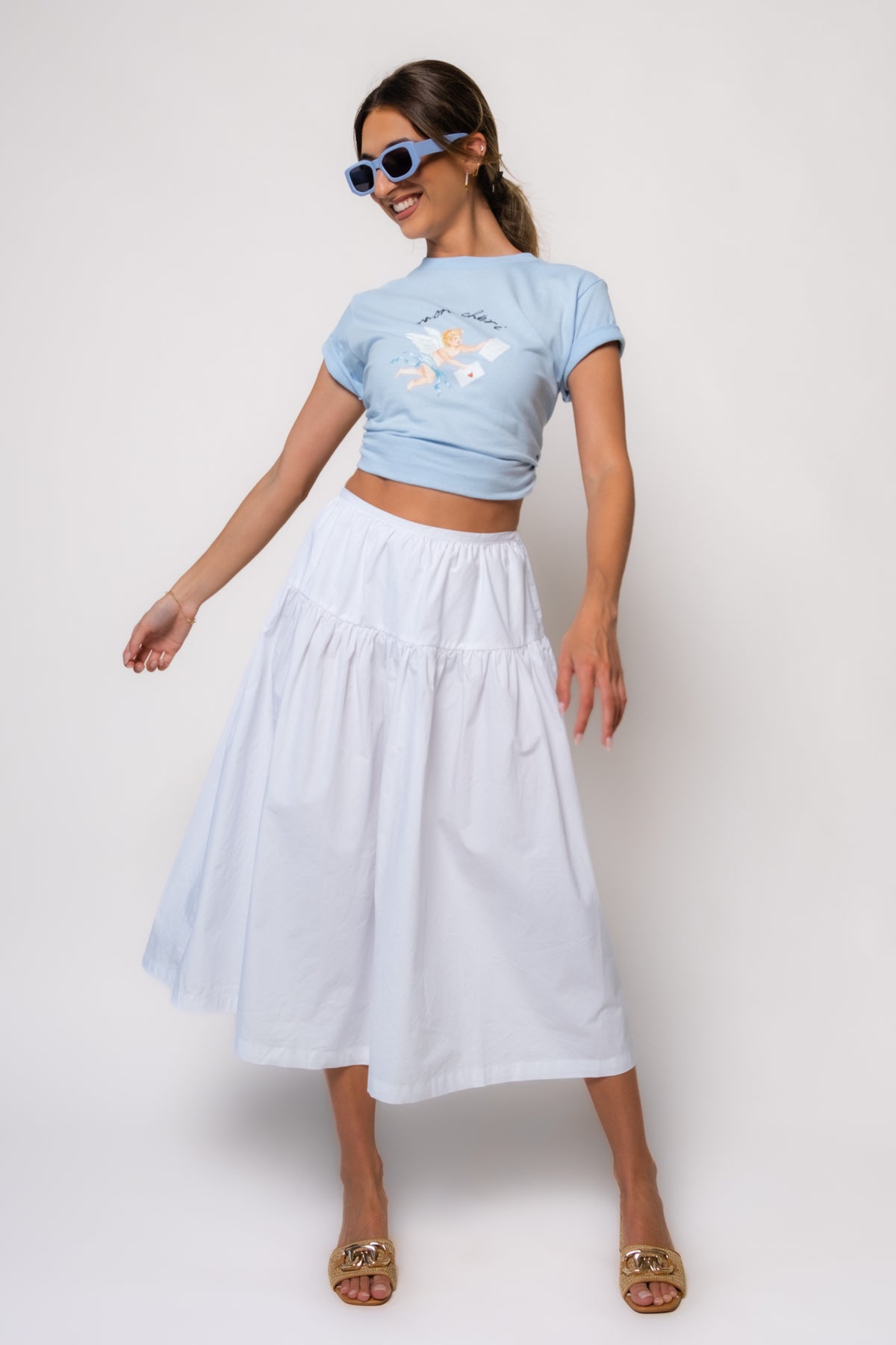 Dropwaist Cotton Midi Skirt