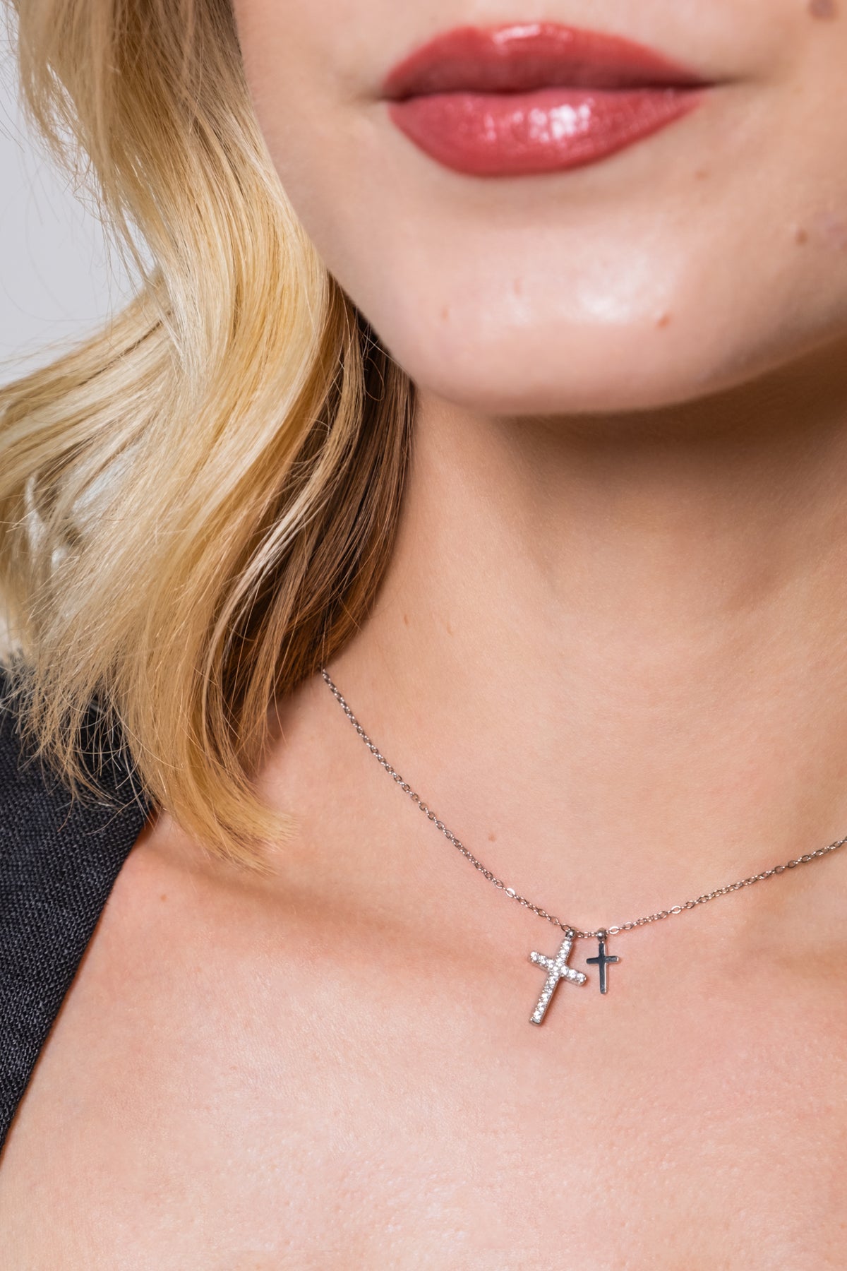 Double Cross Dainty Necklace