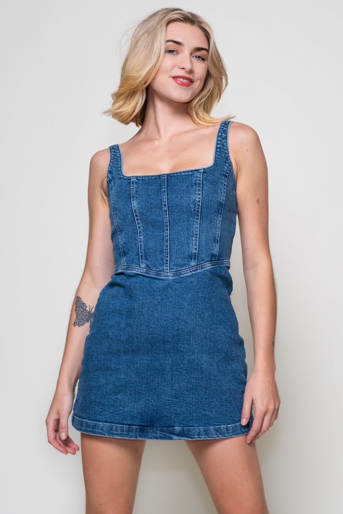 Show Me Your Mumu Denim Corset Mini Dress